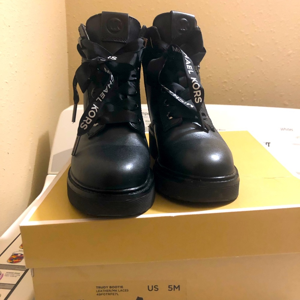 Michael Kors combat boot black leather upper